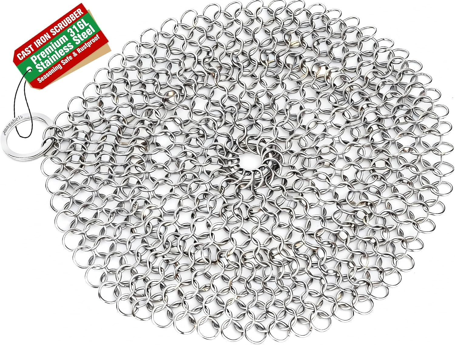 Amagabeli Cast Iron Cleaner 8" × 6" Stainless Steel Chainmail Scrubber