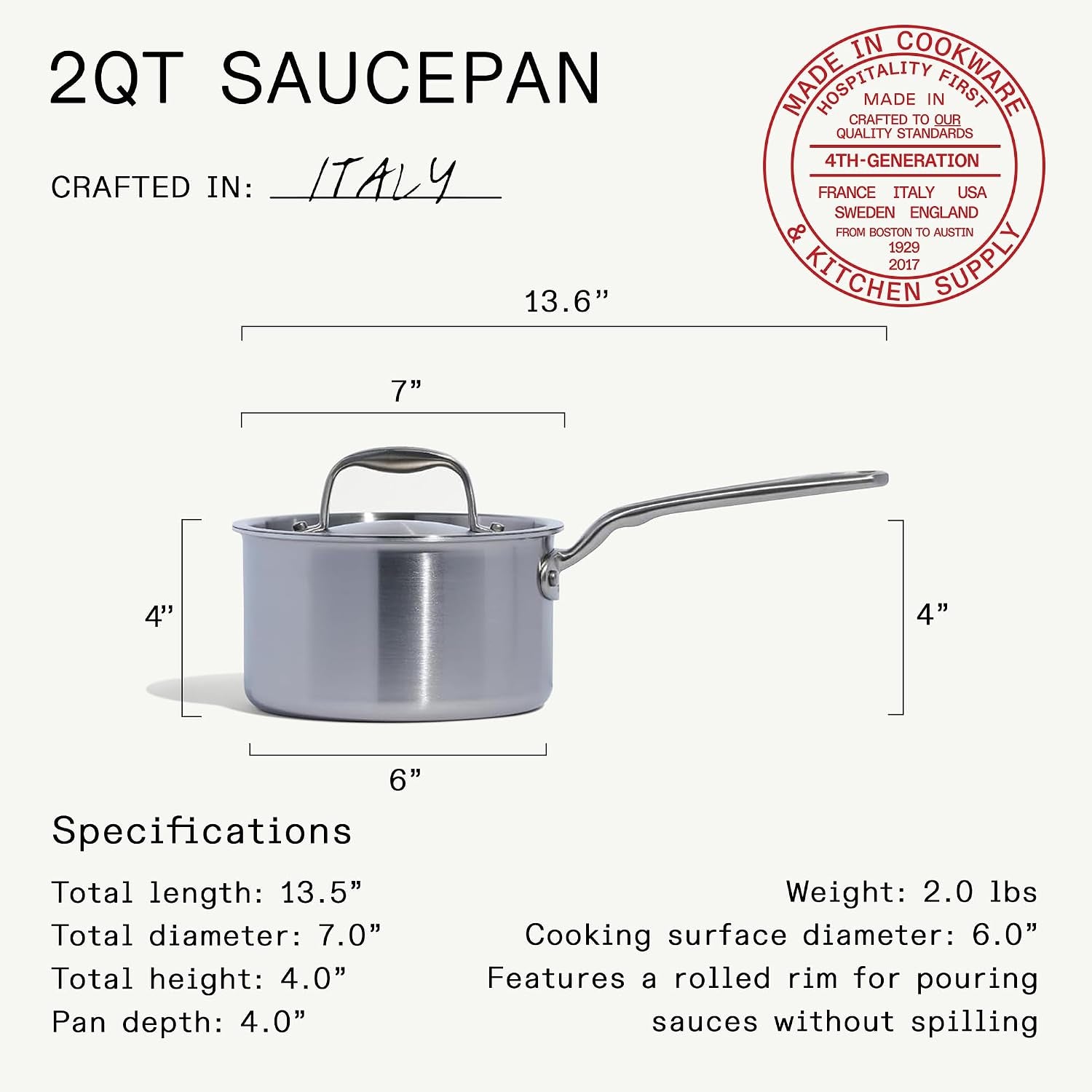 Made In 2-Quart Stainless Clad Saucepan