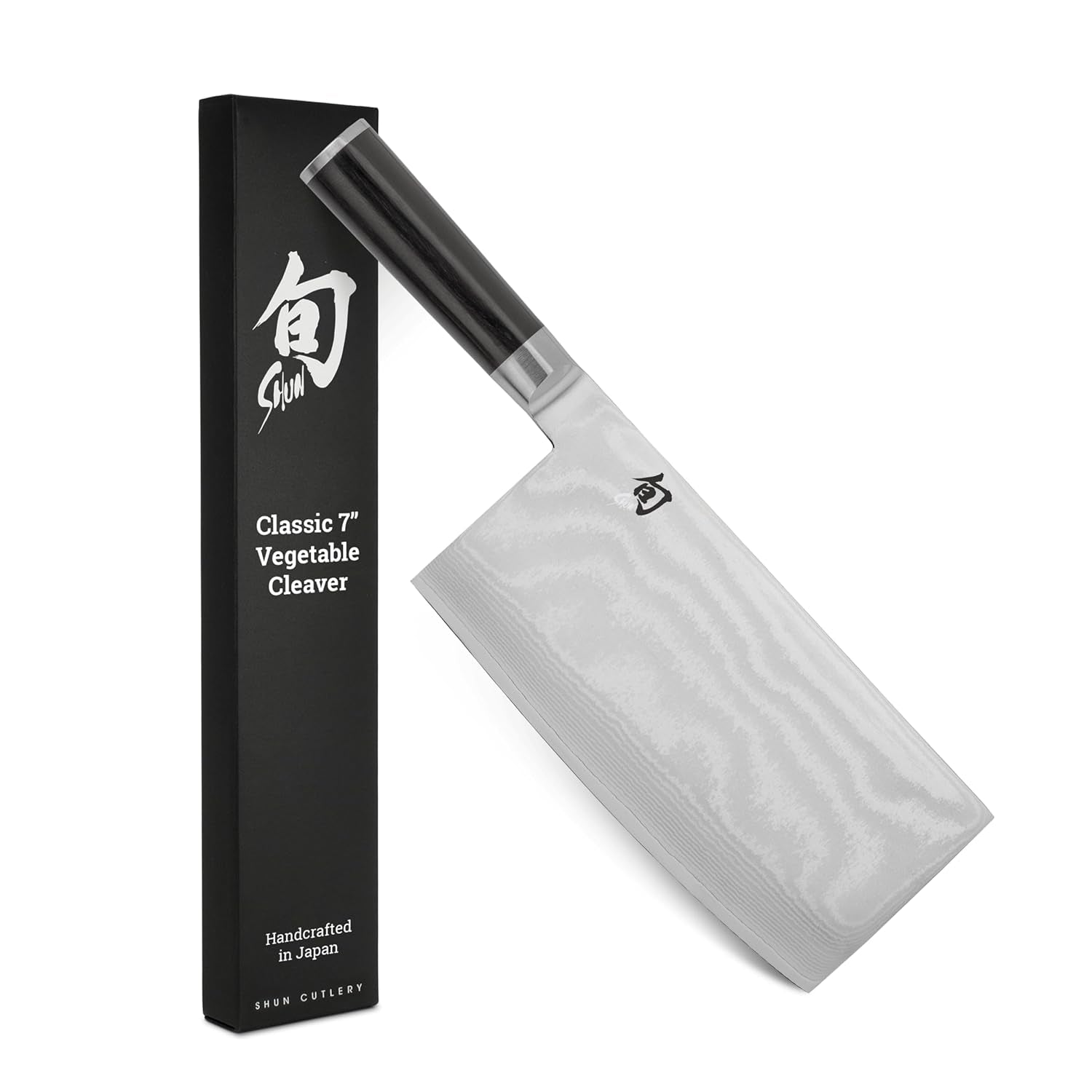 Shun Classic 7\" Vegetable Cleaver, Handcrafted Japanese Knife, VG-MAX Core with Damascus Stainless Steel Cladding, Pakkawood Handle, Chinese Cleaver for Processing Large Vegetables | Handcrafted Japanese Knife, VG-MAX Core, Damascus Stainless Steel Cladding, Pakkawood Handle