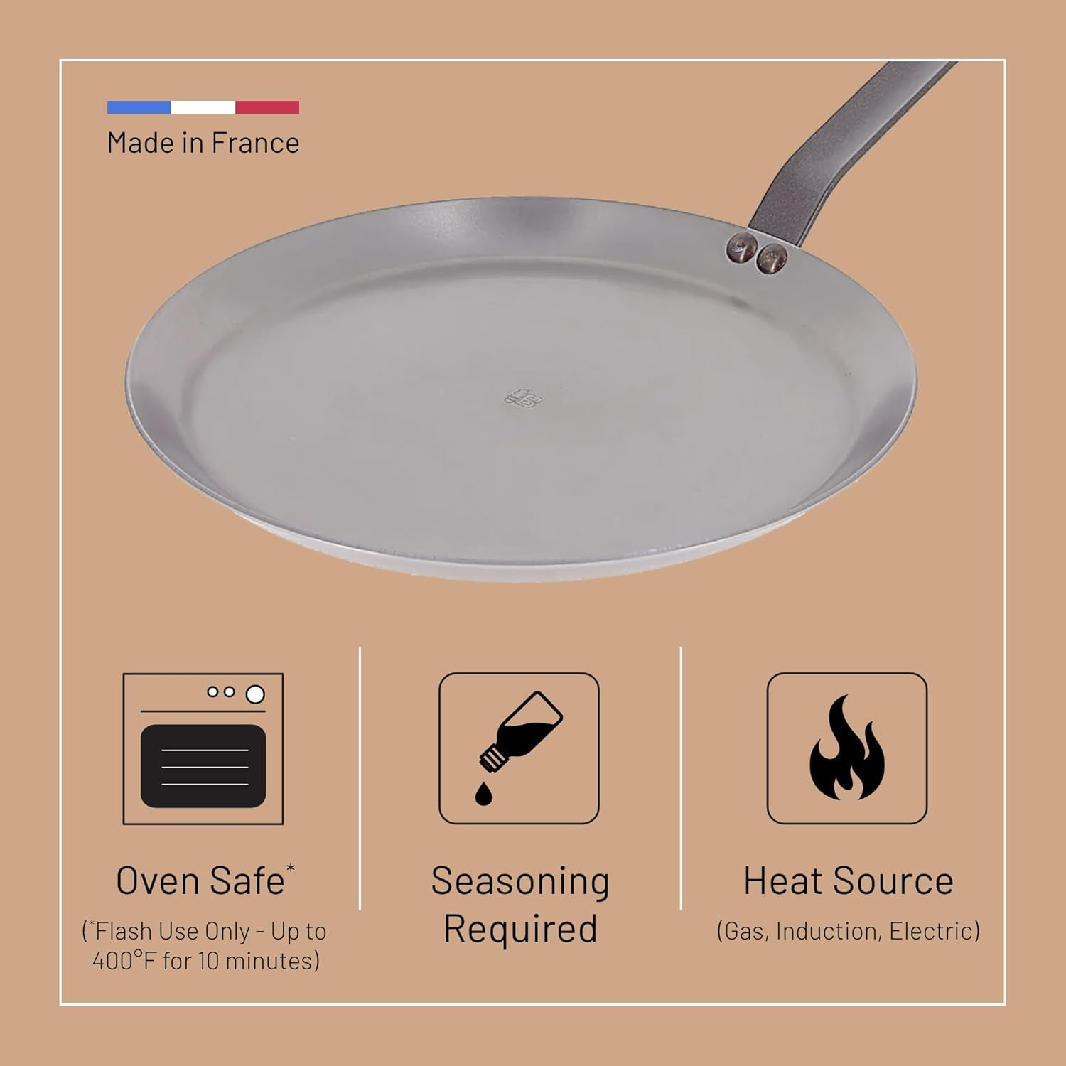 de Buyer MINERAL B Carbon Steel Crepe & Tortilla Pan 10.25"