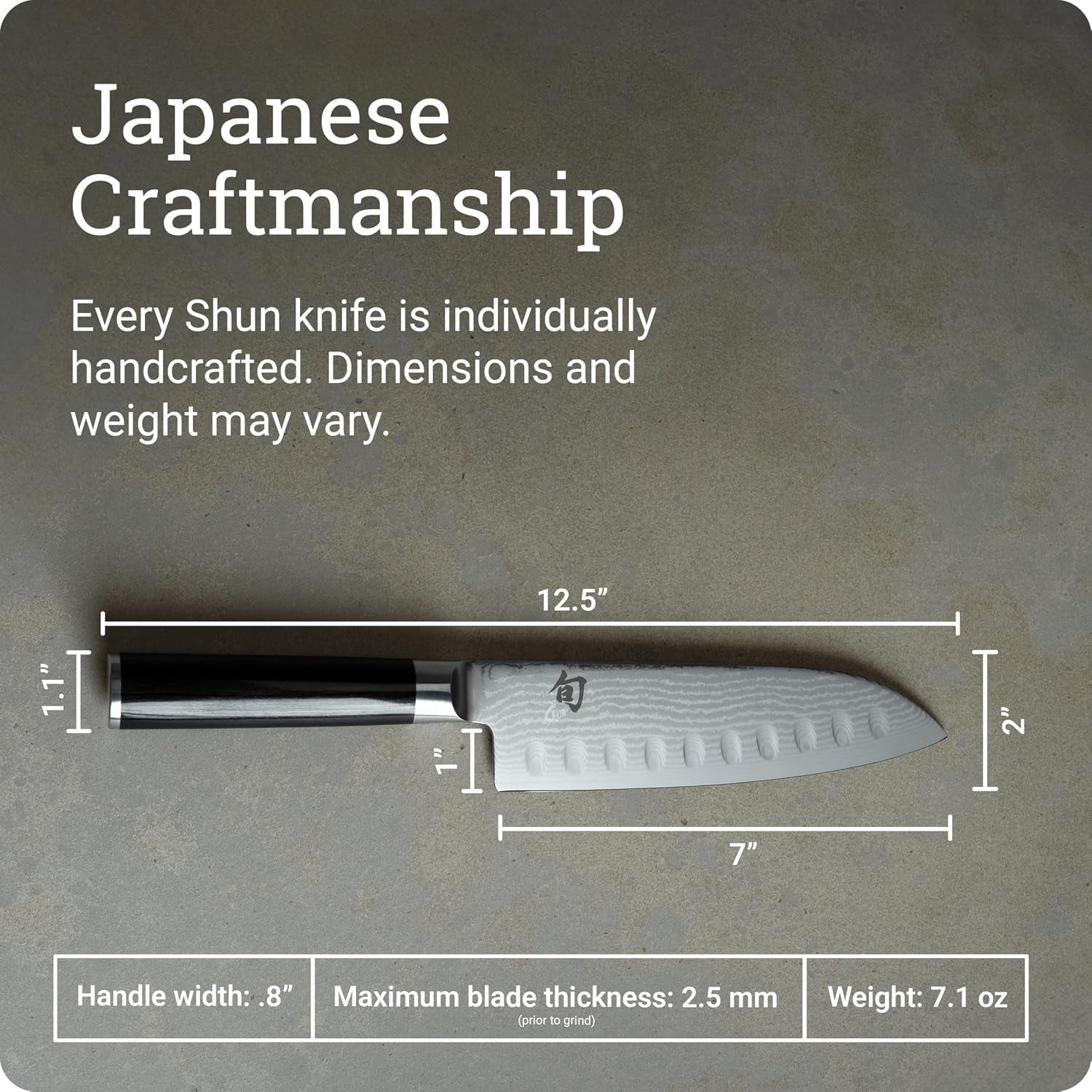 Shun Classic 7\" Hollow Ground Santoku Knife, Handcrafted Japanese Cutting Knife, VG-MAX Core with Damascus Stainless Steel Cladding, Pakkawood Handle