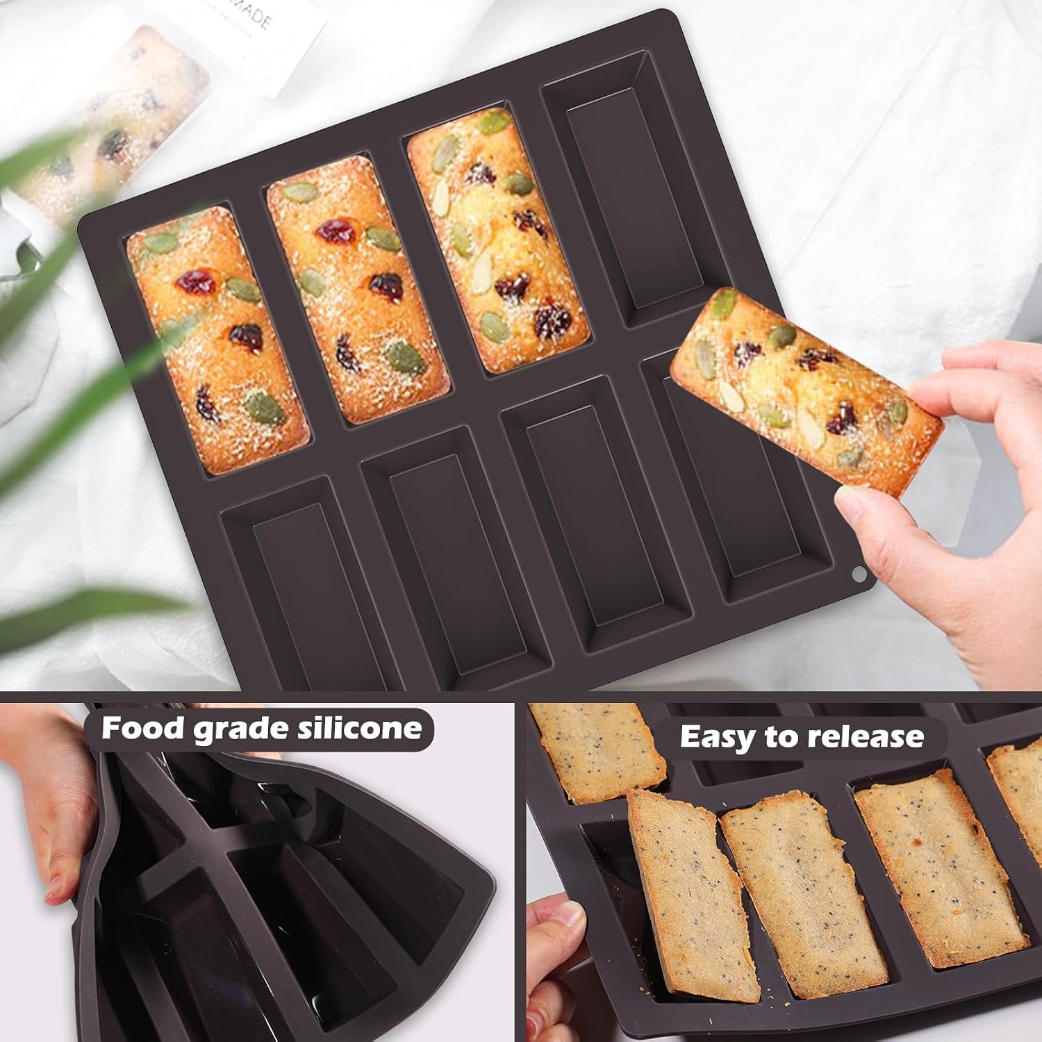 Webake Financier Cake Pan, 8 Cavity Silicone Financier Mold Non Stick 