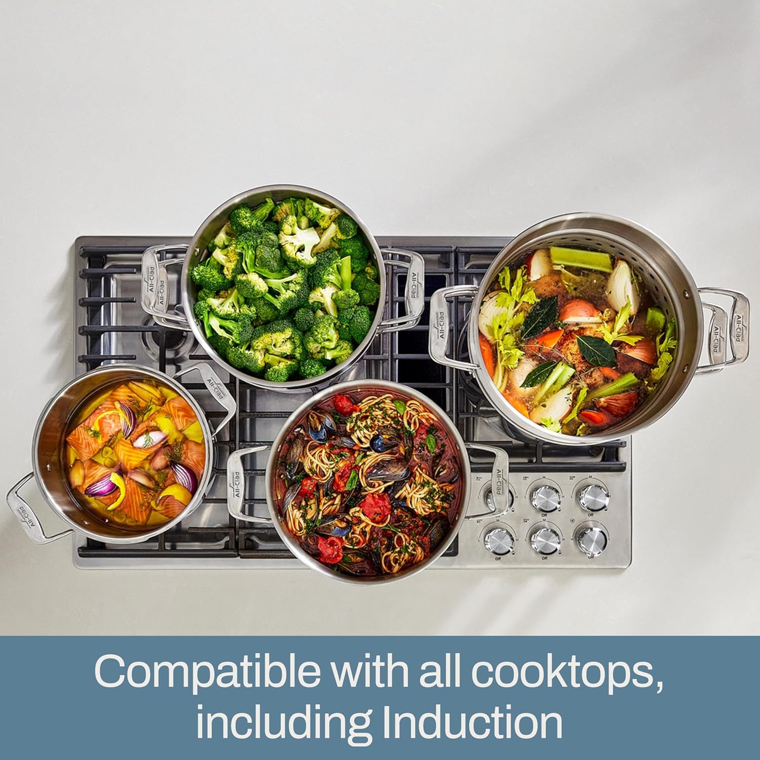 All-Clad Simply Strain Stainless Steel Stockpot, Multipot with Insert & Lid, 16 Quart Induction Oven Broiler Safe 600F, Strainer, Pasta Strainer with Handle, Steamer Pot, Pots and Pans, Silver