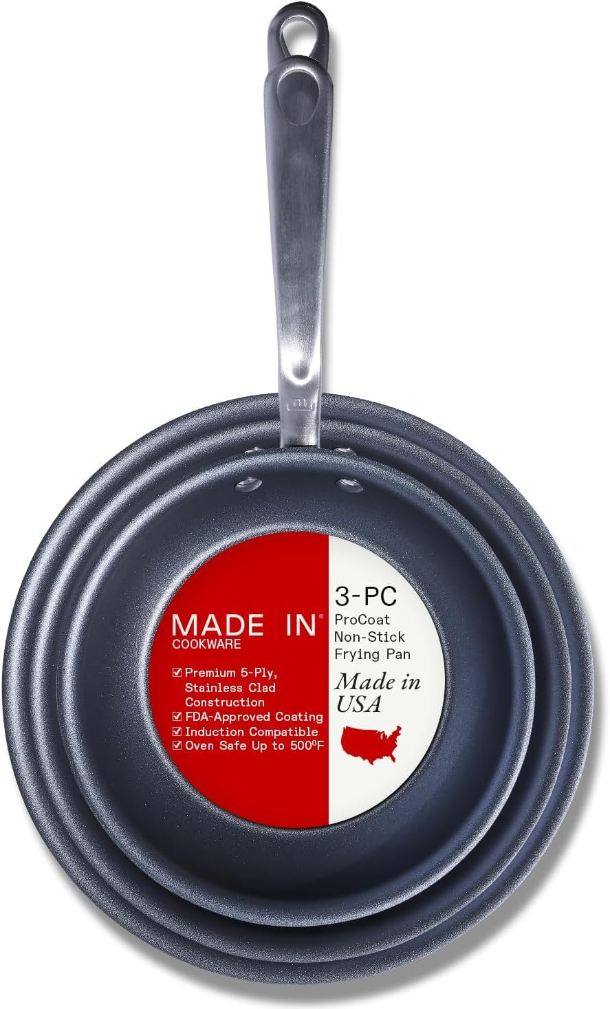 Made In Cookware - ProCoat 8" Non Stick Frying Pan (Graphite) - 5 Ply Stainless Clad Nonstick - Professional Cookware - Crafted in Italy - Induction Compatible