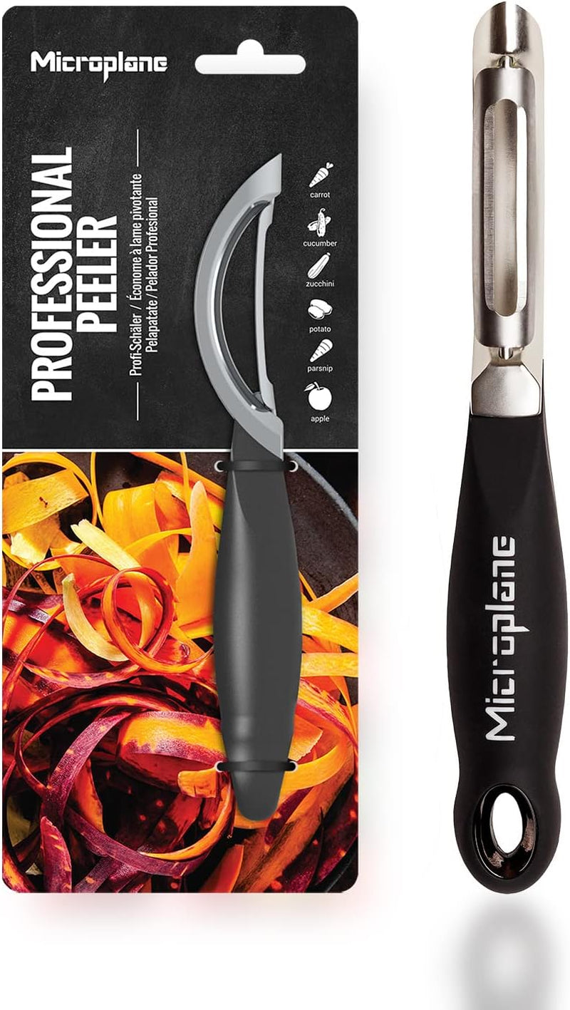 Microplane Stainless Steel Professional Swivel Peeler, Sharp Blade for Effortless Peeling of Hard Fruits and Vegetables, Kitchen Peeler for Home Cooks and Professional Chefs