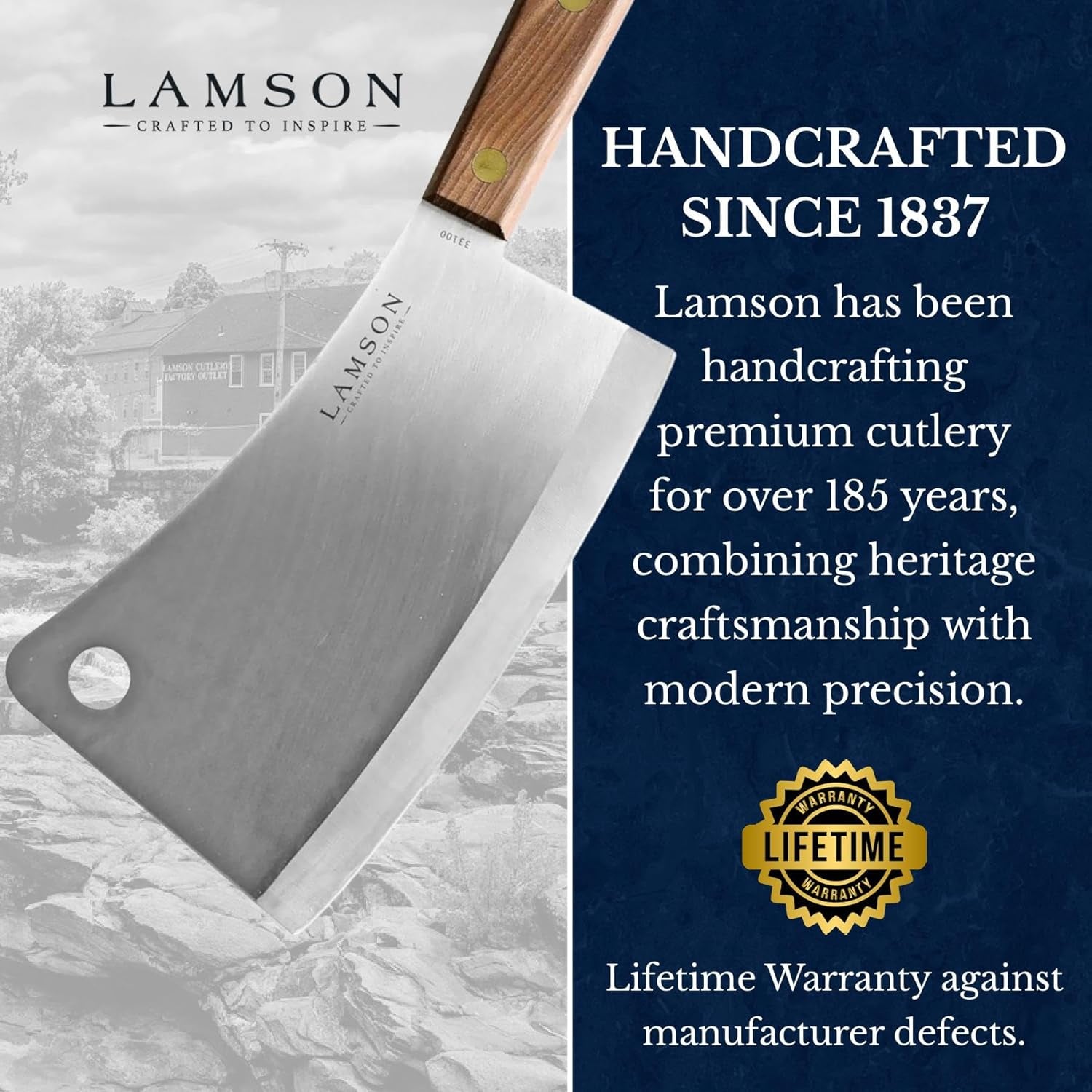 Lamson 7.25” Heavy Duty Meat Cleaver with Walnut Handle – High-Carbon 