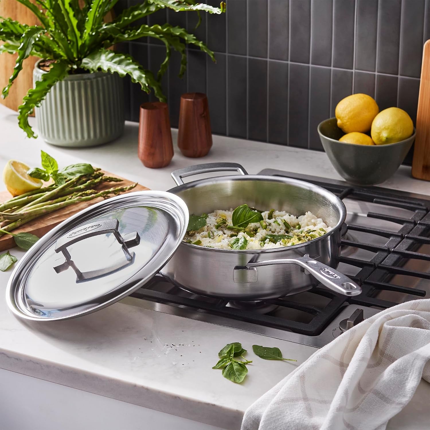 Demeyere Industry 5, 3-qt Stainless Steel Saute Pan with Handle Helper