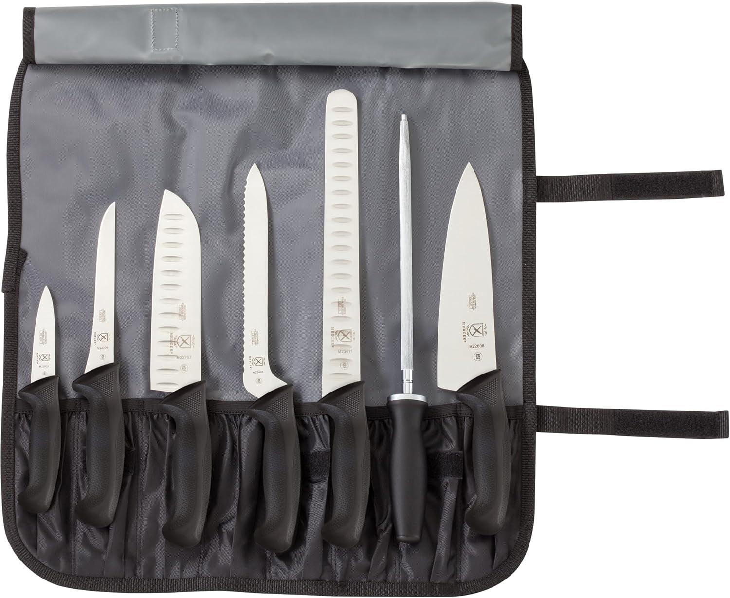 Mercer Culinary Millennia 8-Piece Knife Roll Set, Black Handles