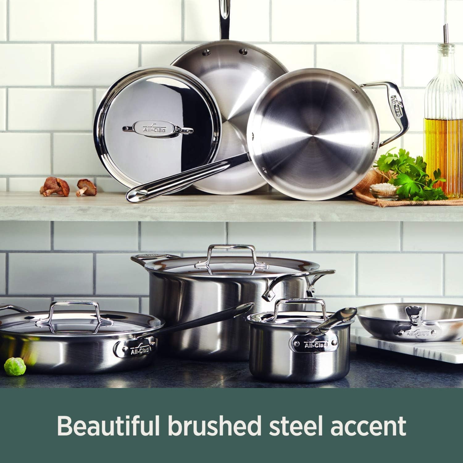 All-Clad D5 5-Ply Brushed Stainless Steel Stockpot 8 Quart Induction Oven Broiler Safe 600F Pots and Pans, Cookware Silver