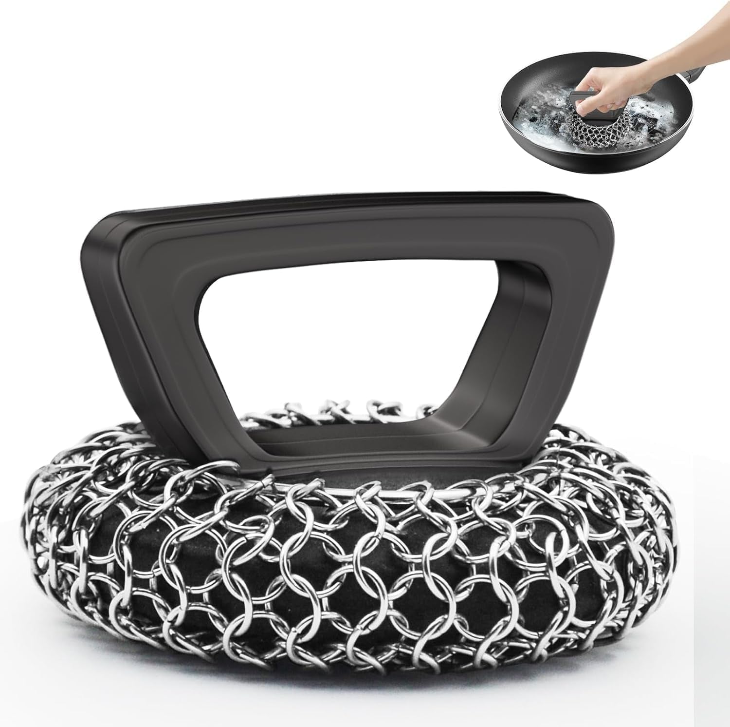 Amagabeli Cast Iron Cleaner 8" × 6" Stainless Steel Chainmail Scrubber