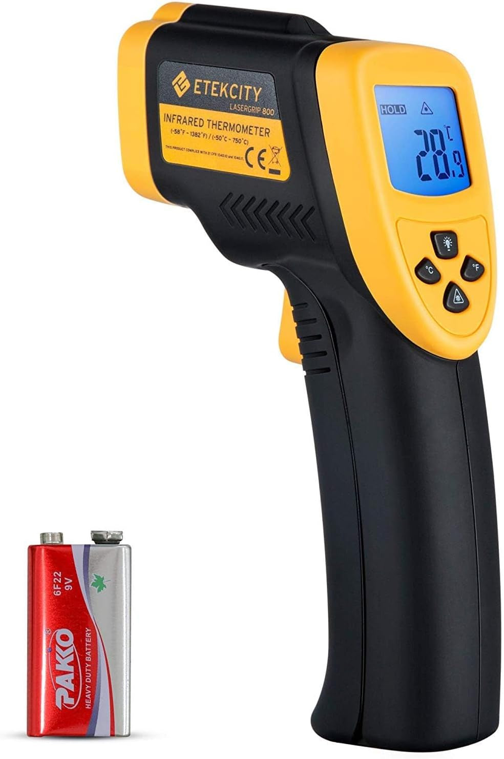 Etekcity Infrared Thermometer Laser Temperature Gun 774, Meat Food Candy Oven Thermometer for Griddle Accessories, Heat Gun for Cooking Refrigerator Tools, Adjustable Emissivity & Max Measure, Yellow