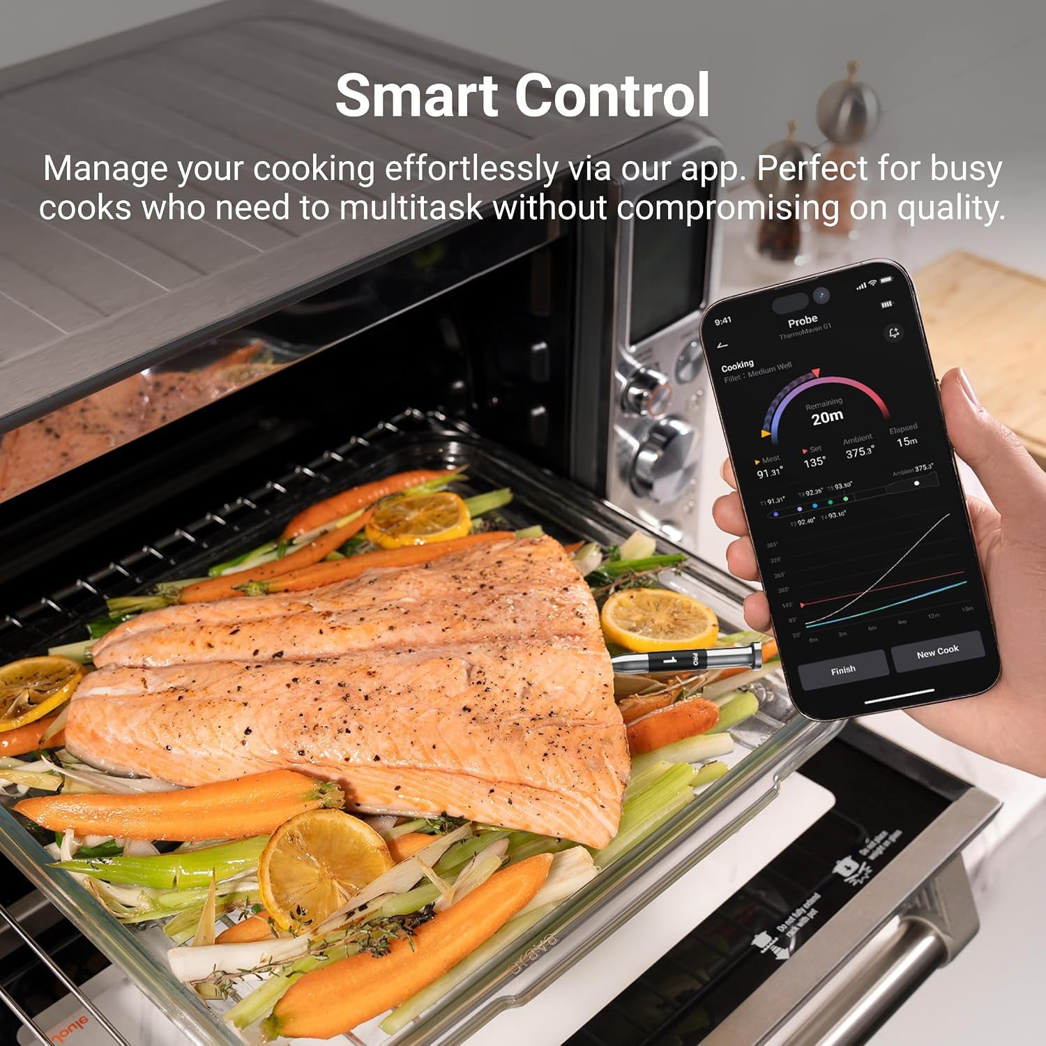 ThermoMaven Sub-1G Wireless Meat Thermometer, 4 Probes WiFi Thermometer | 3000FT Open Range, Smart App + Base Control, 6 Sensor NIST ±0.5°F Accuracy, BBQ Smoker Grill Oven, Brisket Steak Turkey Pork