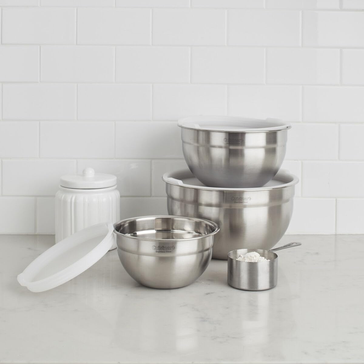 Cuisinart Mixing Bowl Set, Stainless Steel, 3‑Piece Nesting Bowls for 