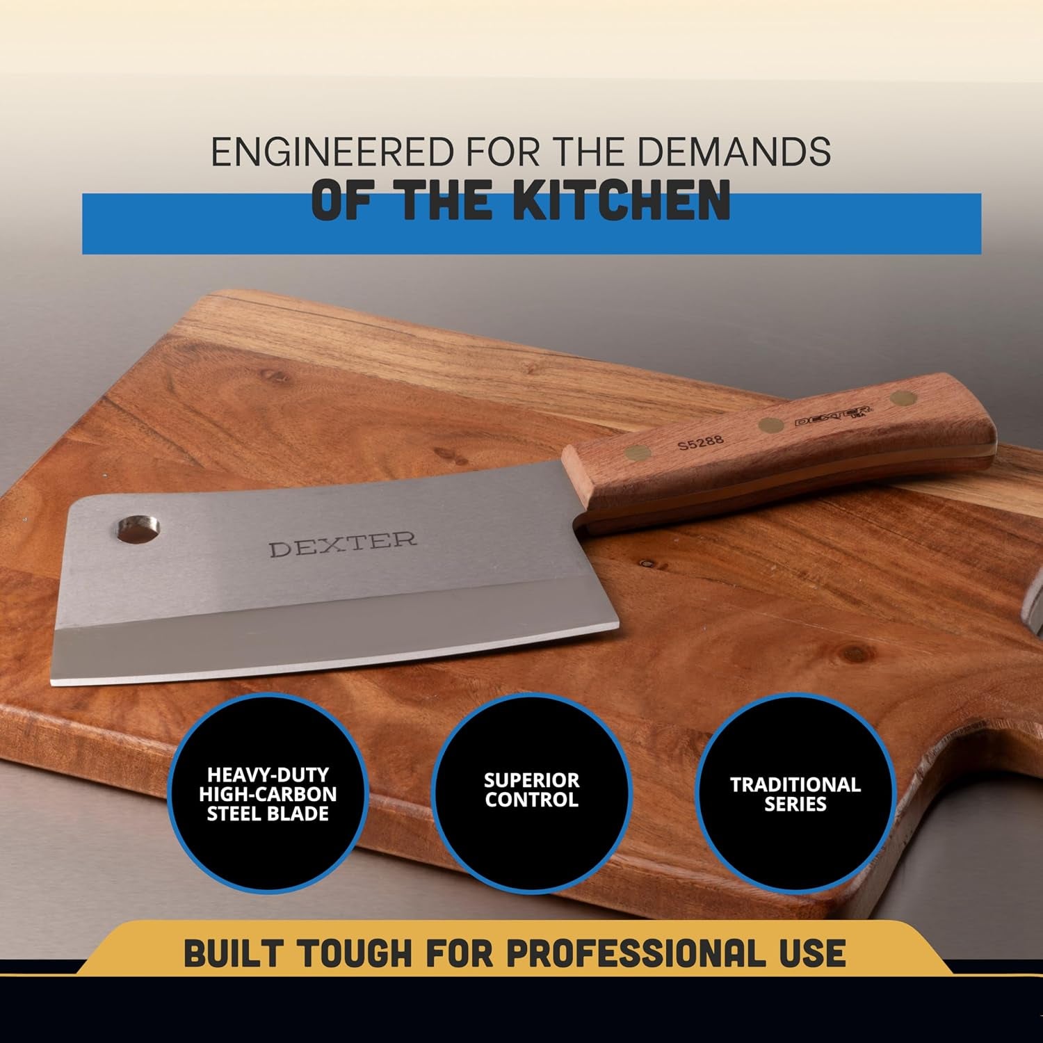 -Russell 8" Stainless Heavy Duty Cleaver Knife | S5288 | Traditional Series with High-Carbon Steel Blade & Rosewood Handle | Precision Ground, Durable, Razor Sharp | Made in USA
