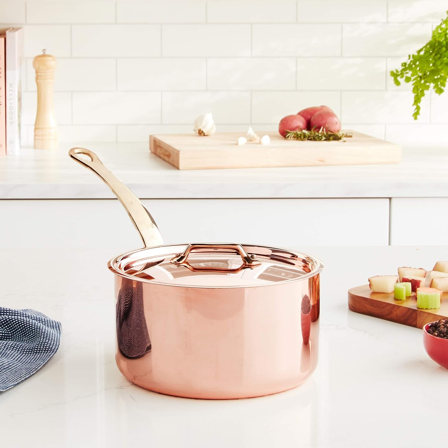 Mauviel M'250C 2.7-Quart Copper Saucepan with Lid