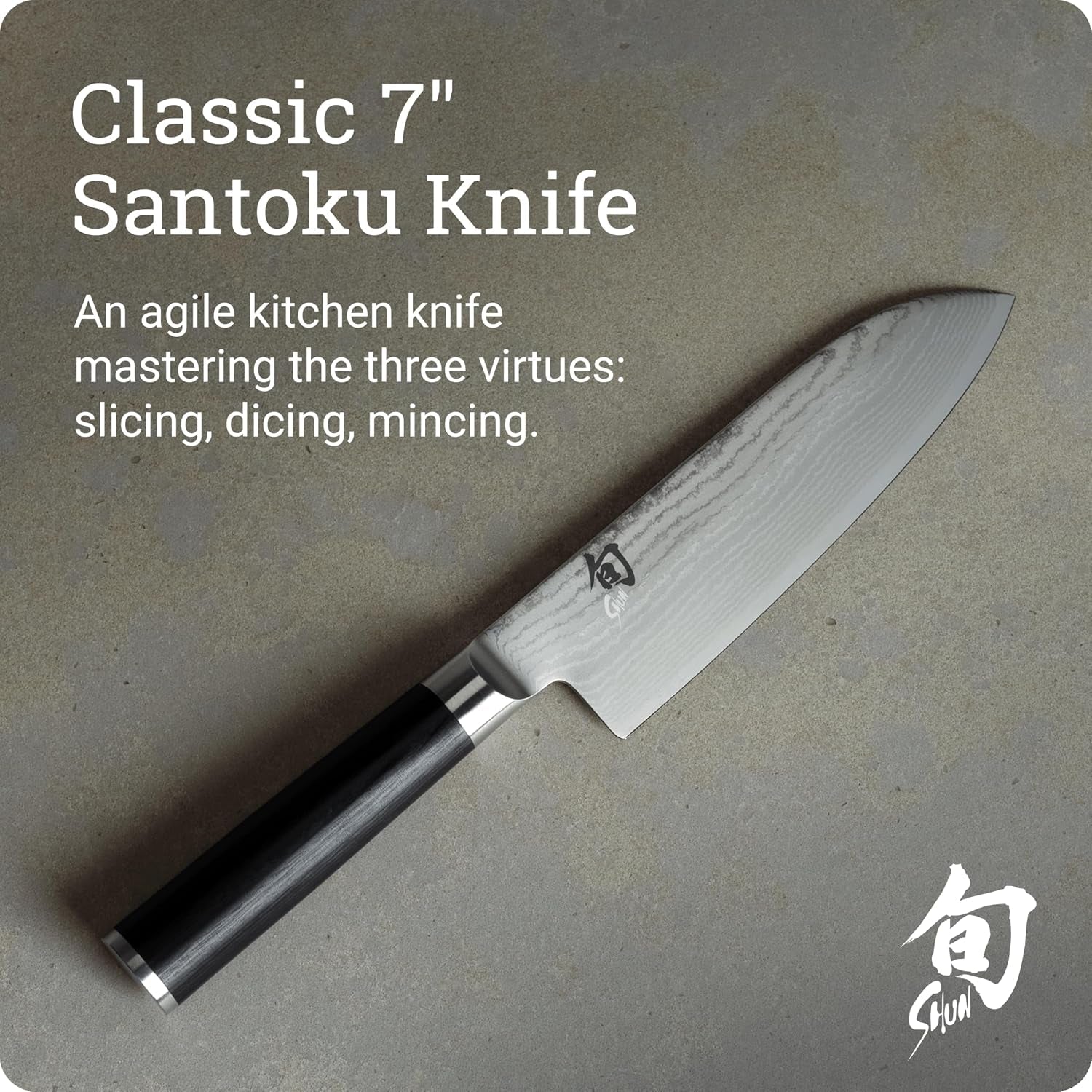 Shun Classic 7" Santoku Knife | Handcrafted Japanese All Purpose Knife, VG-MAX Core with Damascus Stainless Steel Cladding, Pakkawood Handle