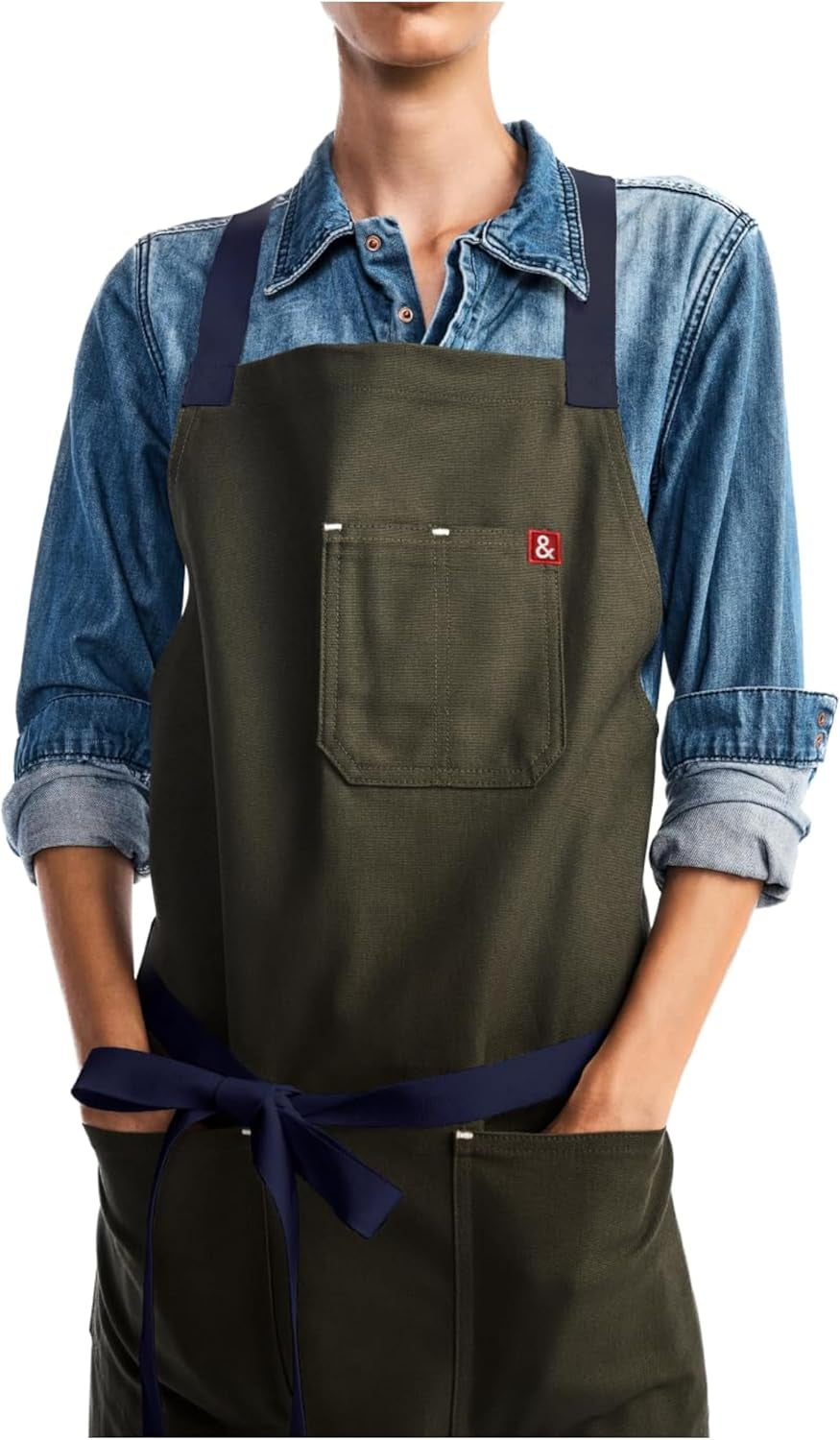 Crossback Apron - Crossback Chef Apron with Pockets - 100% Cotton Canvas, 8Oz - Olive Green