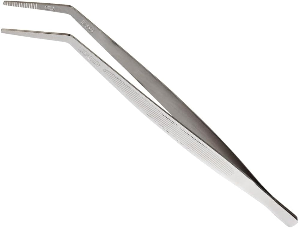 Mercer Culinary 18-8 Stainless Steel Chef Plating Tongs 6.5 Inch Offset Tip