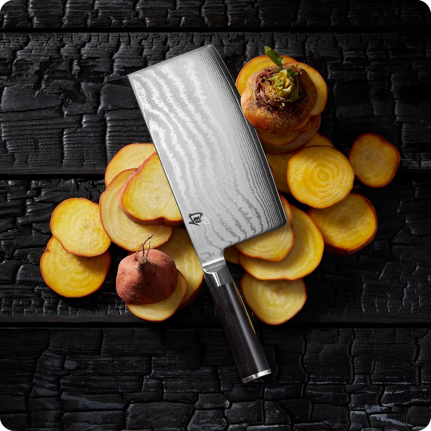 Shun Classic 7\" Vegetable Cleaver, Handcrafted Japanese Knife, VG-MAX Core with Damascus Stainless Steel Cladding, Pakkawood Handle, Chinese Cleaver for Processing Large Vegetables | Handcrafted Japanese Knife, VG-MAX Core, Damascus Stainless Steel Cladding, Pakkawood Handle