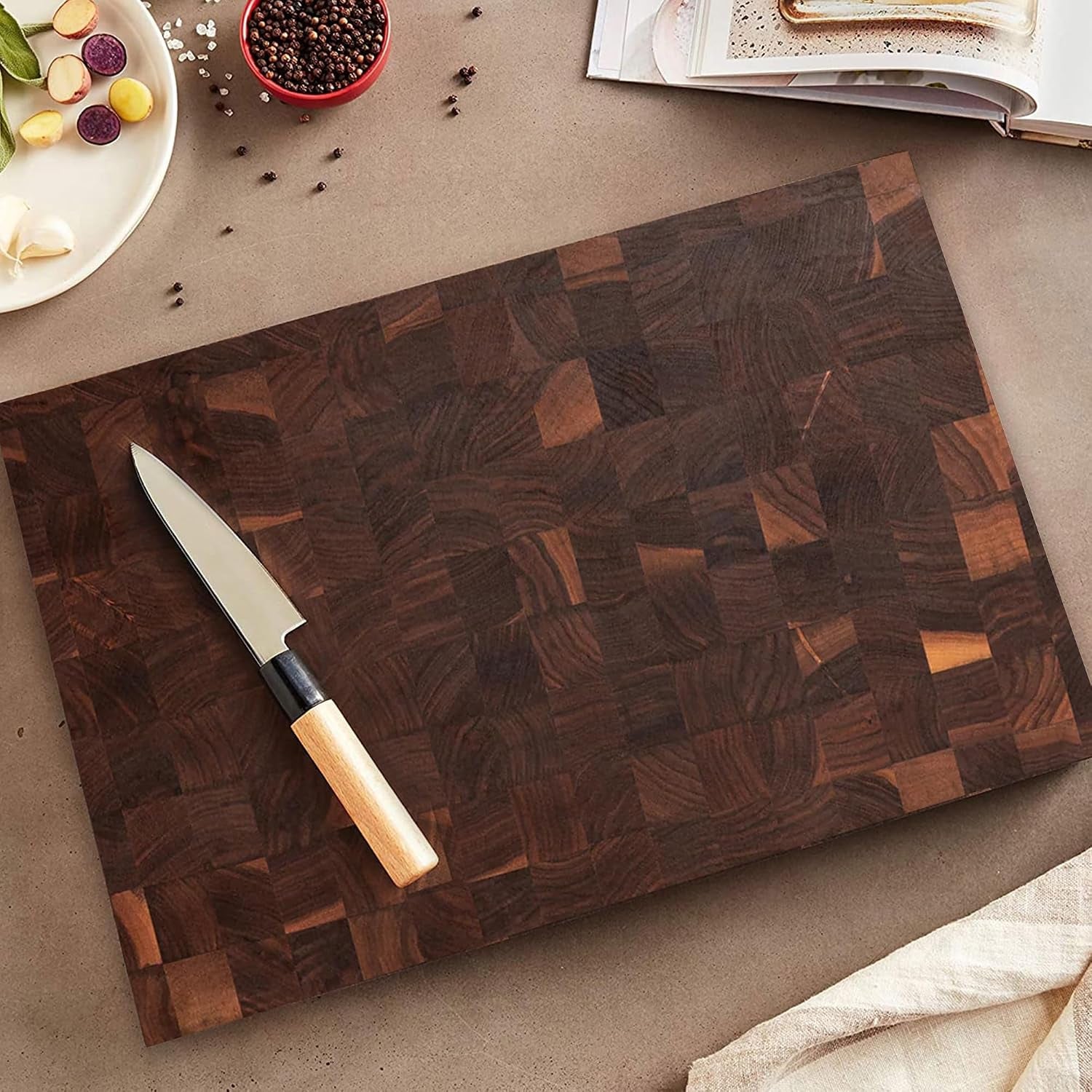 John Boos CCB Series Rectangular Wooden Walnut Cutting Board 18”x12” – 1.75” Thick, 12-lb Reversible Butcher Block with End-Grain & Finger Grips – Made in the USA