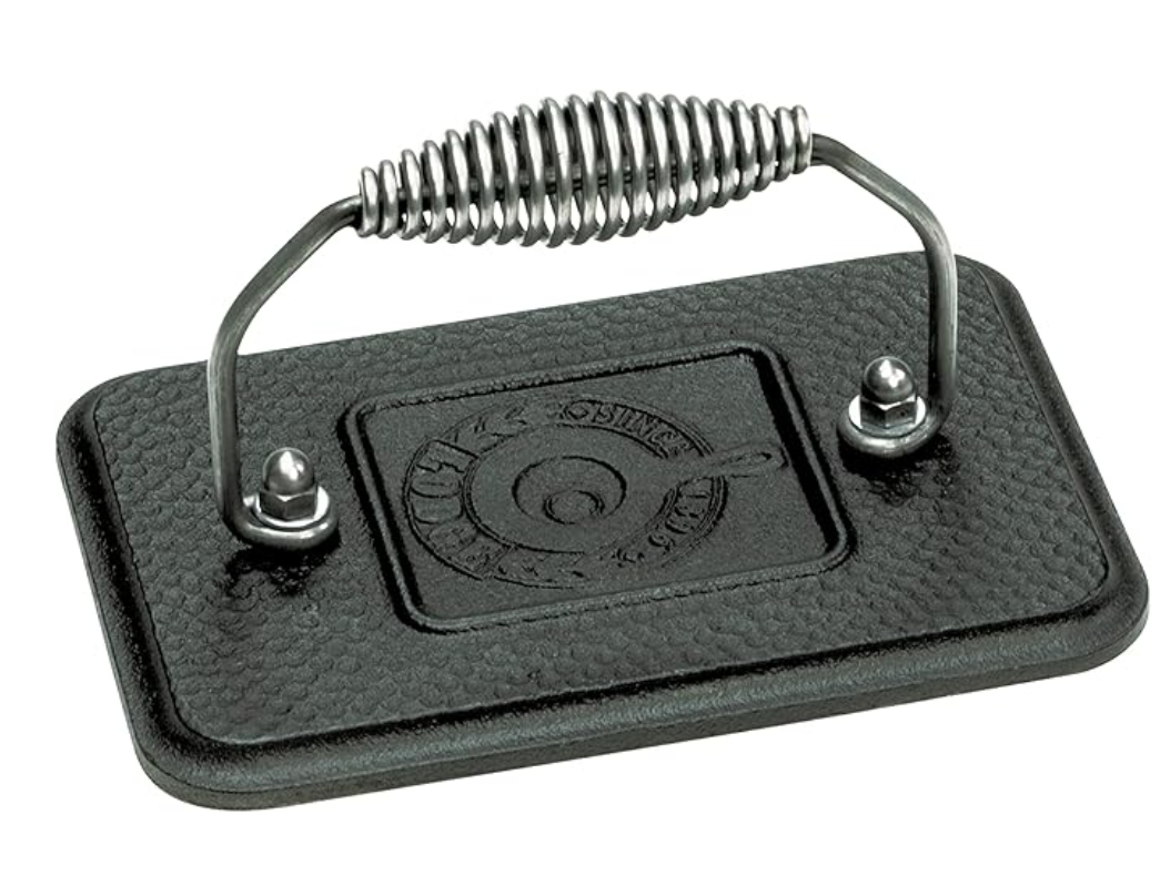 Lodge Seasoned Cast Iron Grill Press - Cool-Grip Spiral Handle - Heavy