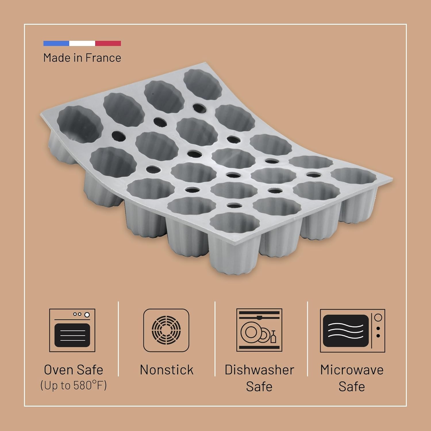 de Buyer ELASTOMOULE Mini-Cannele Silicone Mold - Creates 20 French Pa