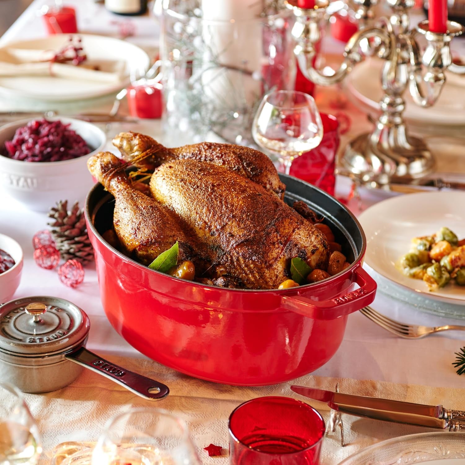 STAUB Cast Iron Dutch Oven 7-qt Oval Cocotte, Made in France, Serves 7-8, Cherry
