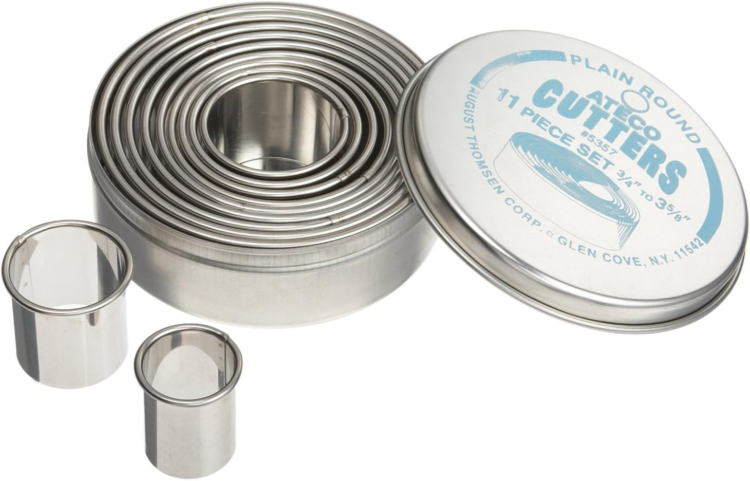 Ateco Plain Edge Round Cutters in Graduated Sizes, Stainless Steel, 11