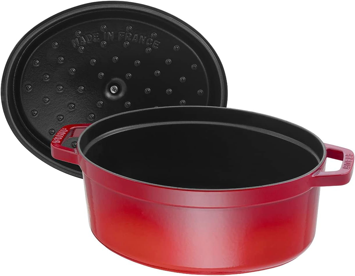 STAUB Cast Iron Dutch Oven 7-qt Oval Cocotte, Made in France, Serves 7-8, Cherry