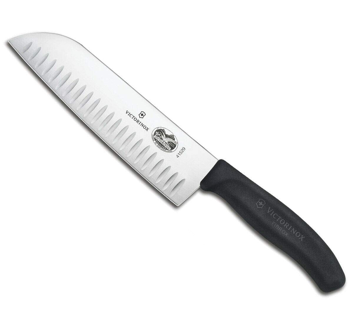 Victorinox Fibrox 7" Santoku Knife with Granton Blade, Black