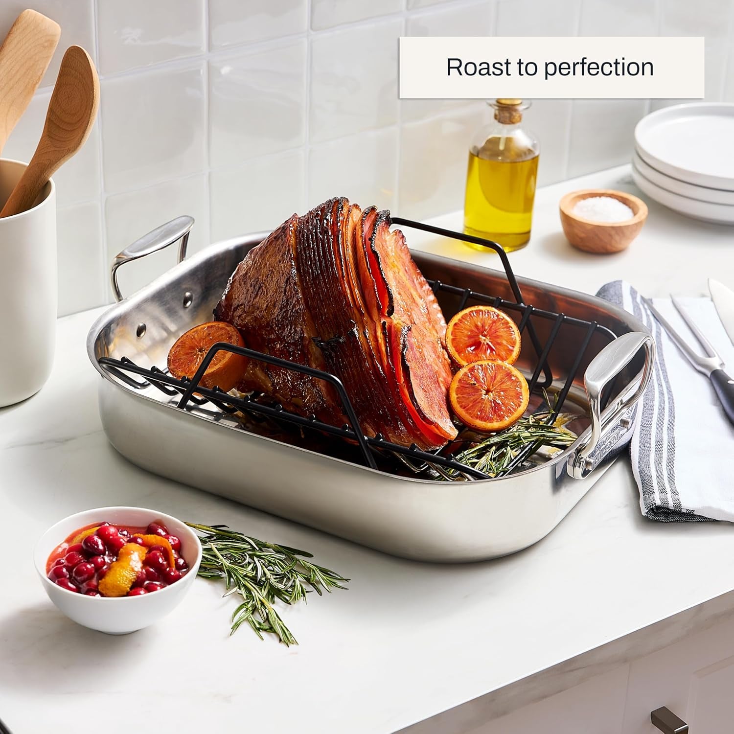 All-Clad Specialty Stainless Steel Roaster and Nonstick Rack 16x13x5 I