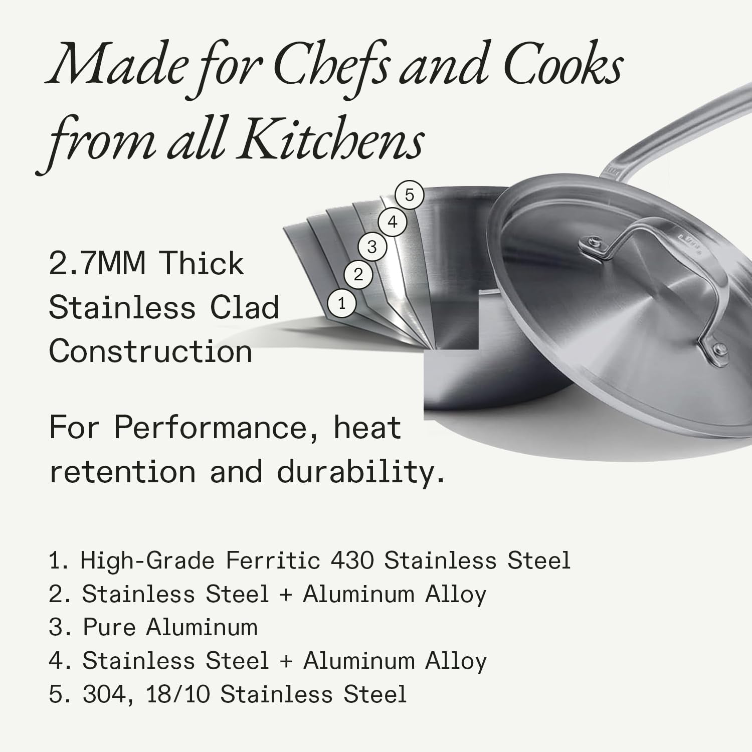 Made In Cookware - 3.5 Quart Stainless Steel Saute Pan - 5 Ply Stainle