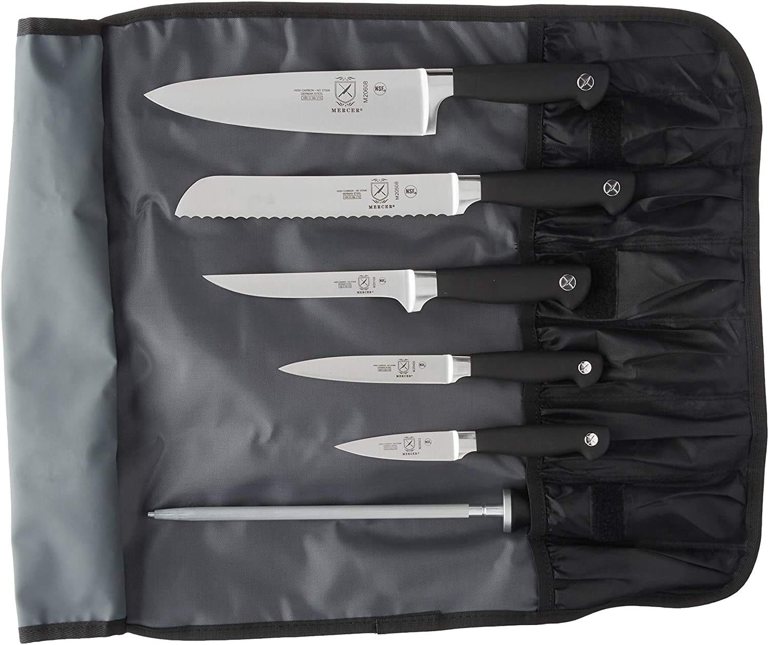 Mercer Culinary Millennia 8-Piece Knife Roll Set, Black Handles