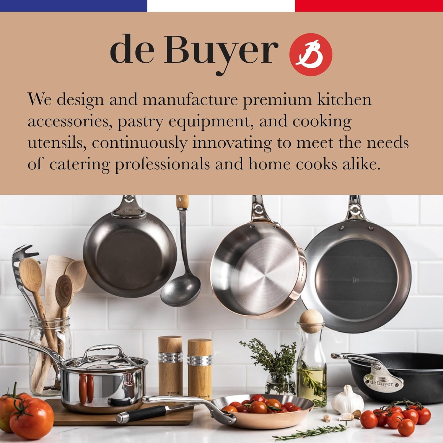 de Buyer MINERAL B Pro Carbon Steel Country Fry Pan with Helper Handle - 12.5” Diameter, 9” Cooking Surface - Ideal for Sauteing, Simmering, Frying - Naturally Non-Stick Finish - Made in France