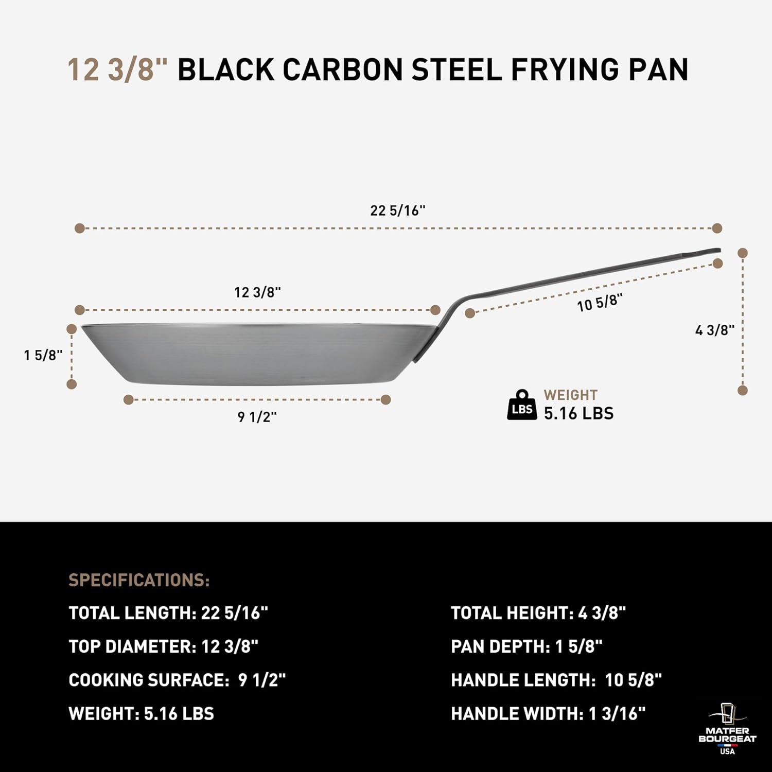 Matfer Bourgeat Black Carbon Steel Frying Pan, 12 5/8"