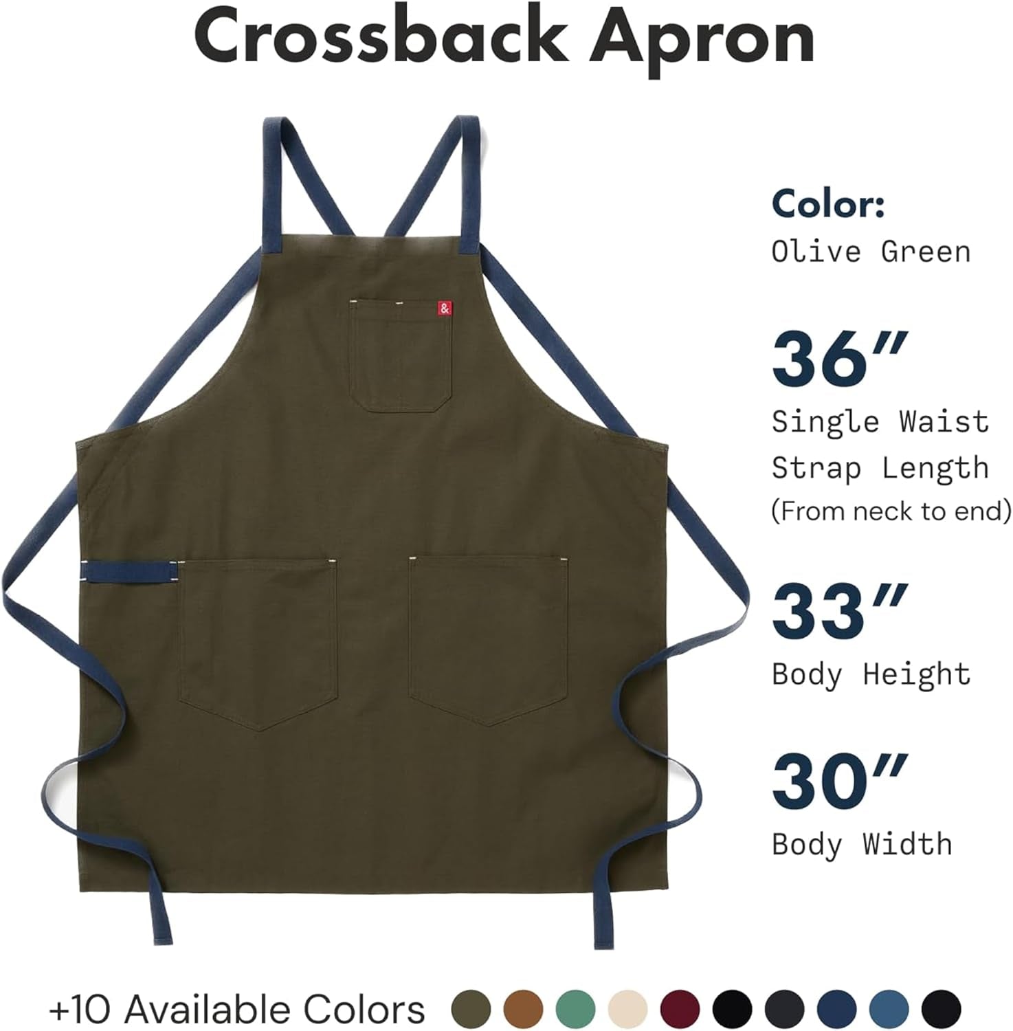 Crossback Apron - Crossback Chef Apron with Pockets - 100% Cotton Canvas, 8Oz - Olive Green