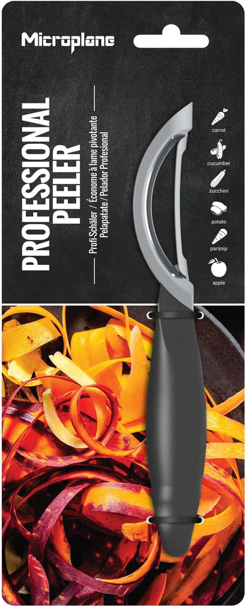 Microplane Stainless Steel Professional Swivel Peeler, Sharp Blade for Effortless Peeling of Hard Fruits and Vegetables, Kitchen Peeler for Home Cooks and Professional Chefs