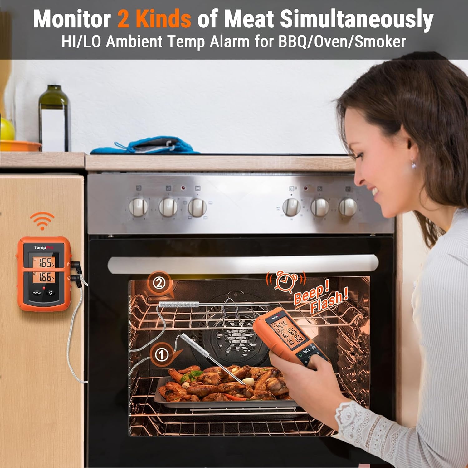 TempPro TP20 500FT Wireless Meat Thermometer with Dual Meat Probe, Digital Cooking Food Meat Thermometer Wireless for Smoker BBQ Grill Thermometer Beef Steak Turkey Thermometer (Previously ThermoPro)
