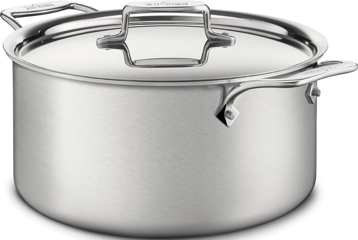 All-Clad D5 5-Ply Brushed Stainless Steel Stockpot 8 Quart Induction Oven Broiler Safe 600F Pots and Pans, Cookware Silver