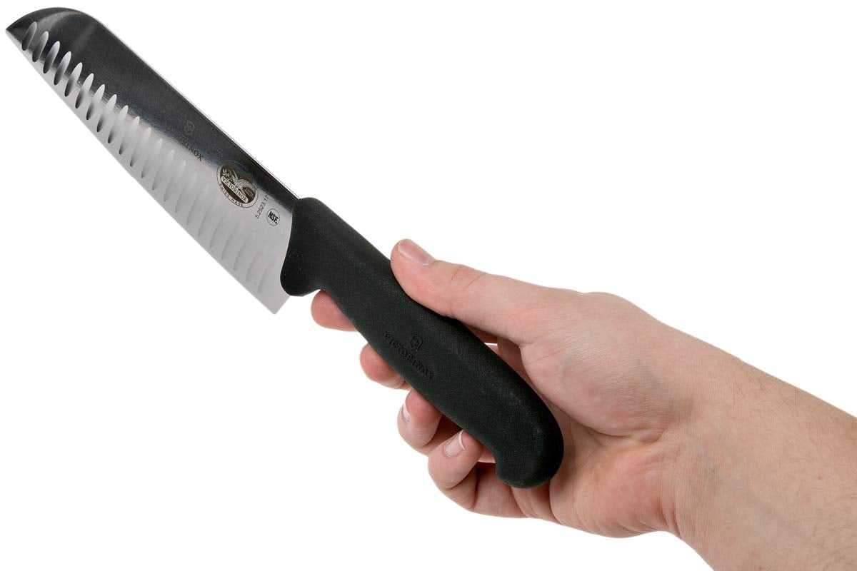 Victorinox Fibrox 7" Santoku Knife with Granton Blade, Black
